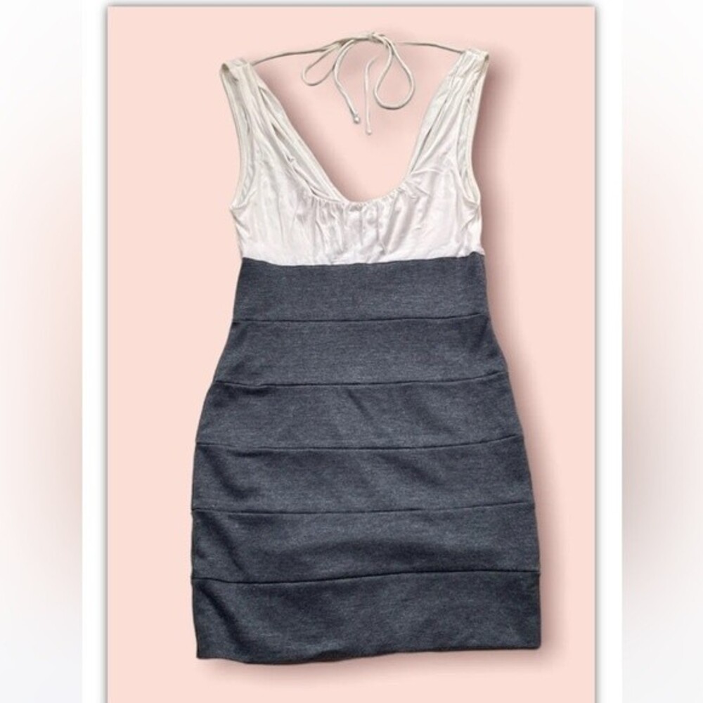 Vintage Solemio Sleeveless Scoop Neck Women Dress Sz Small Gray,Ivory Top